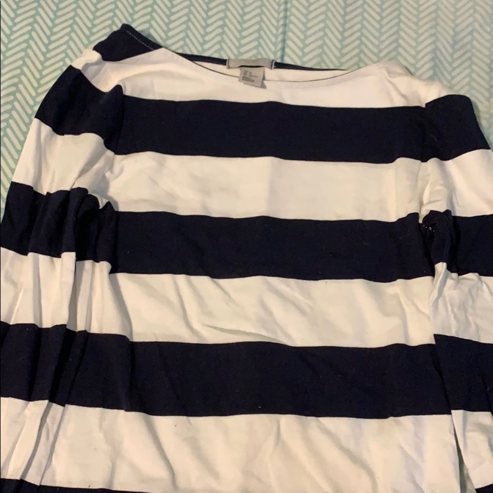 Navy blue and white striped shirt